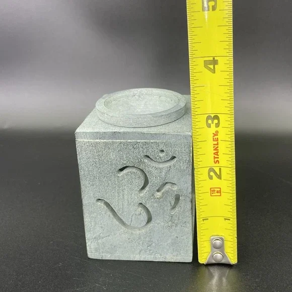 Essential Oil Burner Handcarved Soapstone Gray Om Symbol Made In India - Picture 11 of 14